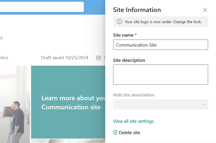 no privacy settings in site information of a communication site