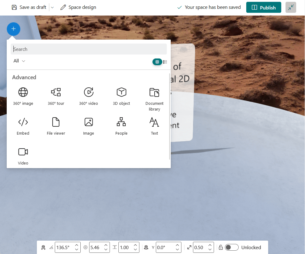 web parts selection in sharepoint spaces