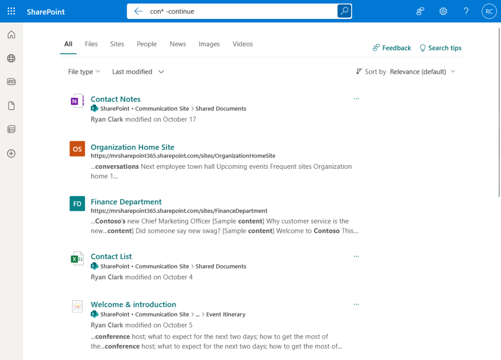 con minus continue search results