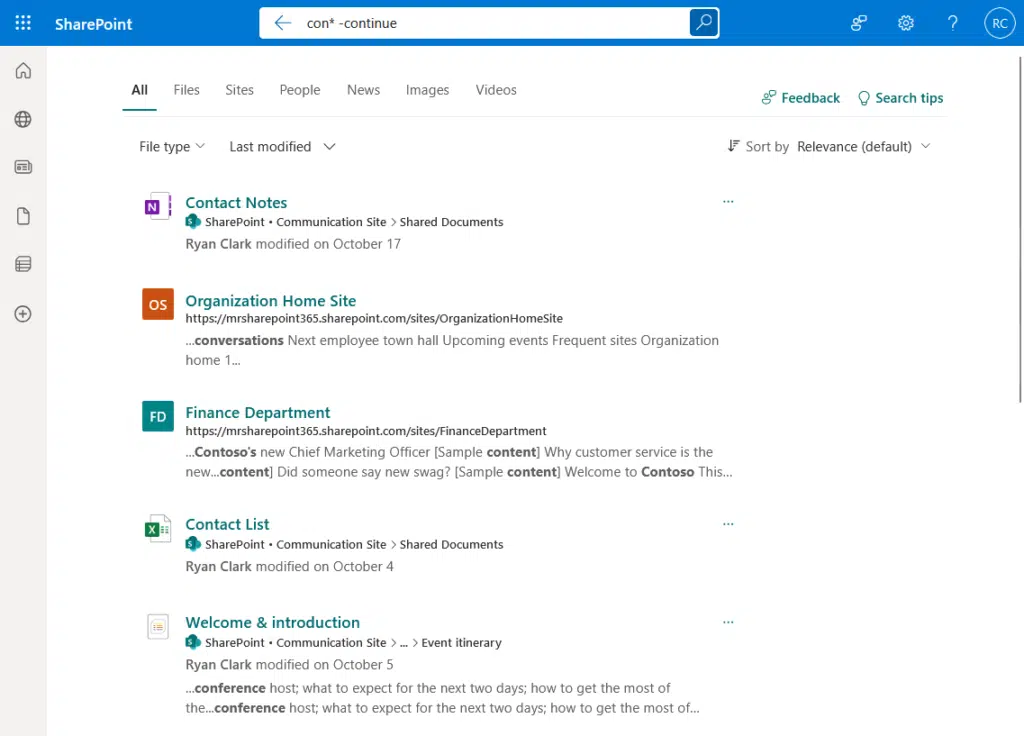 con minus continue search results