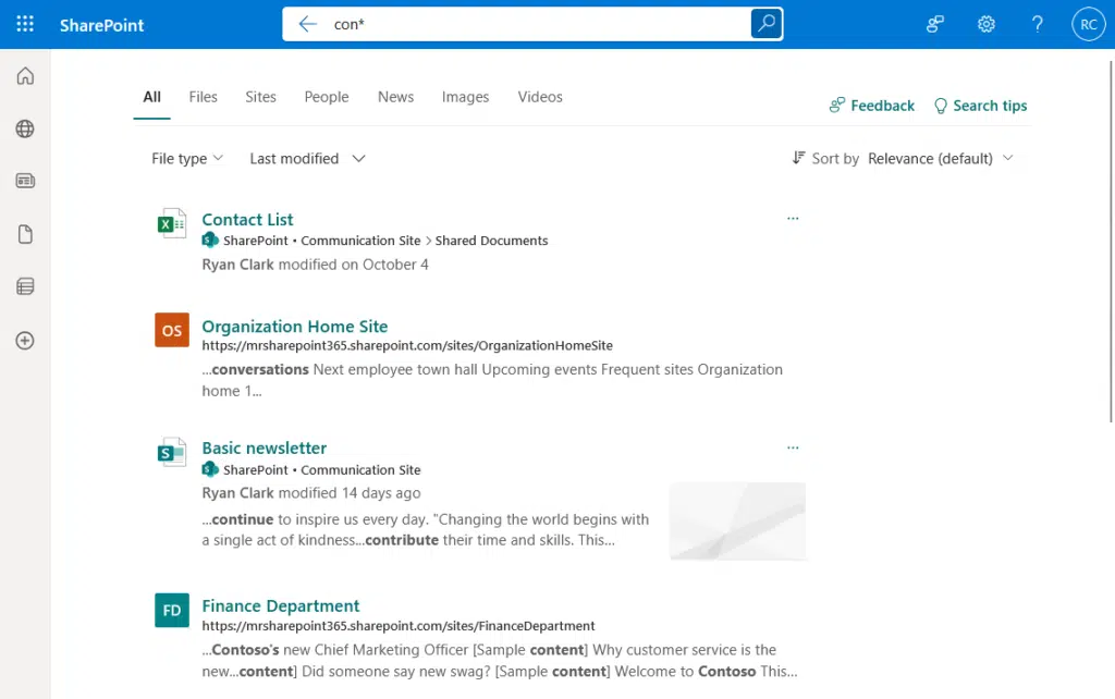 con wildcard search results