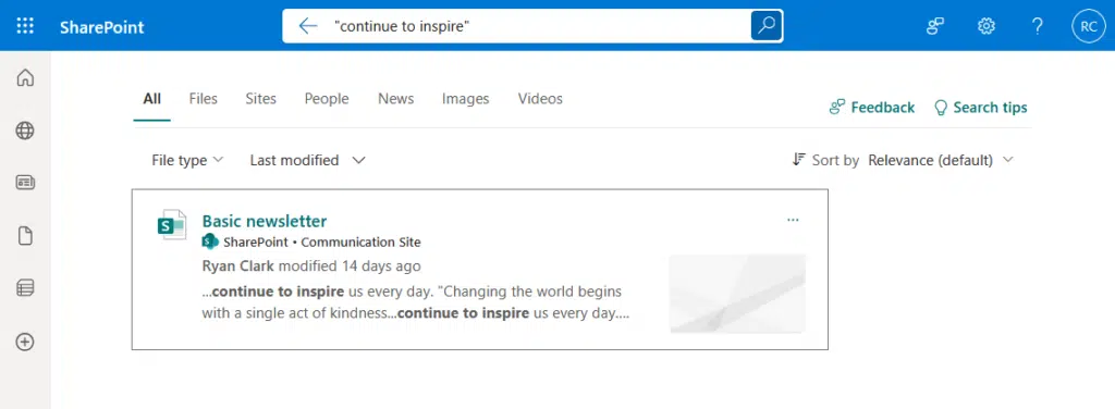 continue to inspire exact phrase search results