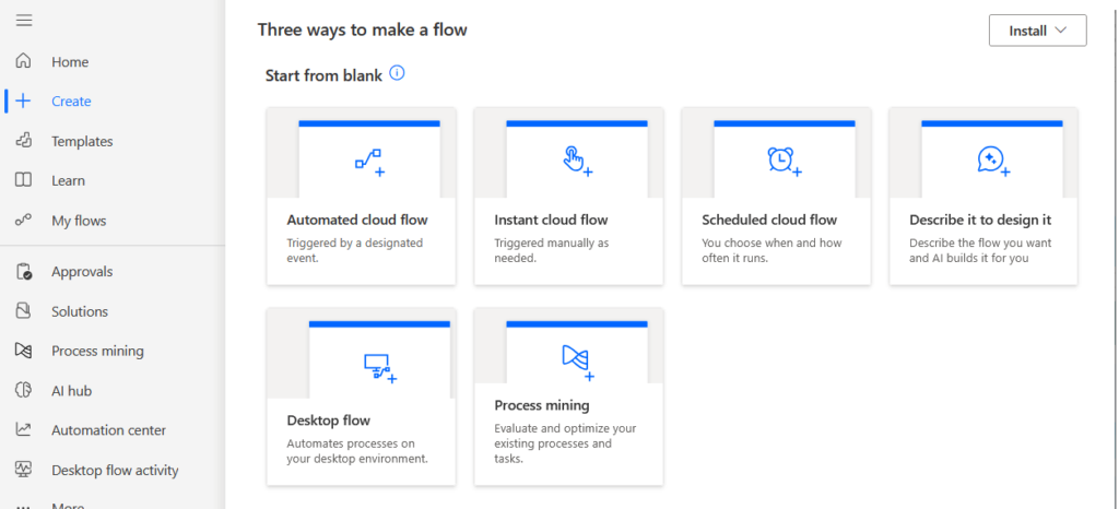 create a new flow in power automate