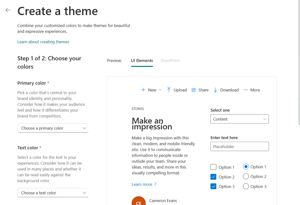 create a theme choose your colors step 1