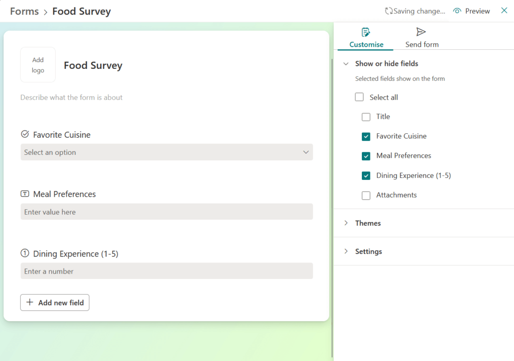 edited food survey form