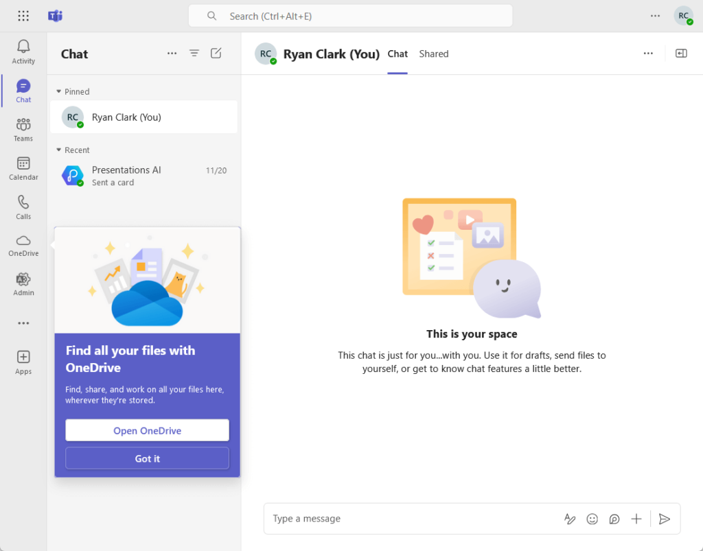 microsoft teams personal chat