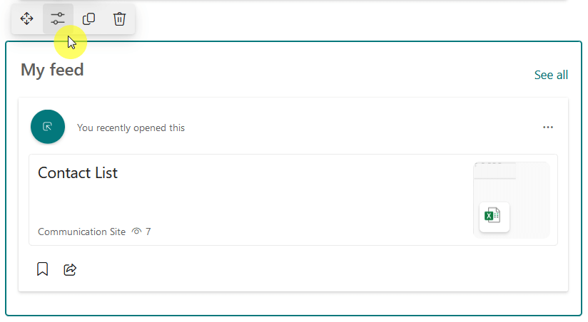 property button of the my feed web part