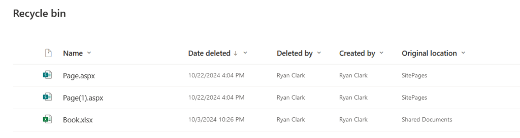 recycle bin page in sharepoint