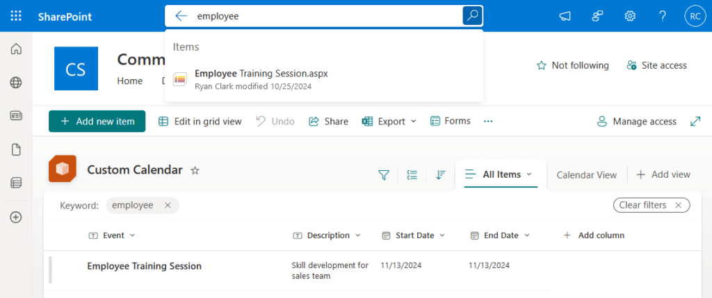 searching for employee in a list