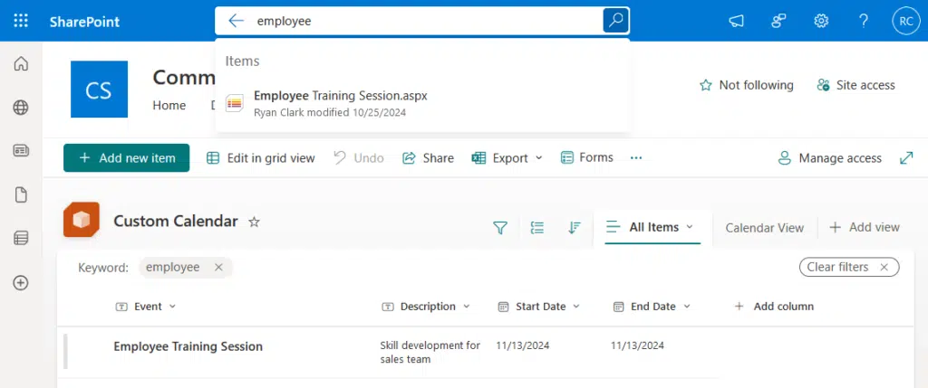 searching for employee in a list
