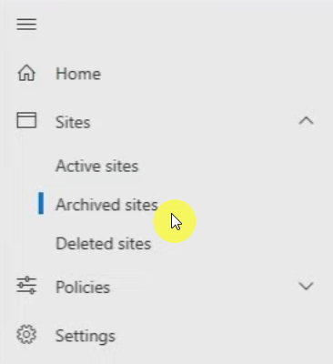 archived sites menu in sharepoint admin center