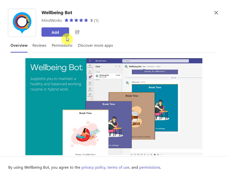 add wellbeing bot to teams