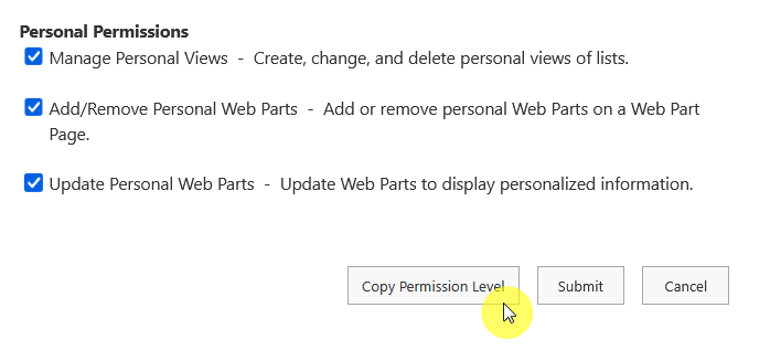 copy permission level button
