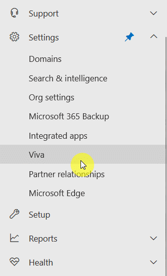 expanded settings to viva in microsoft 365 admin center