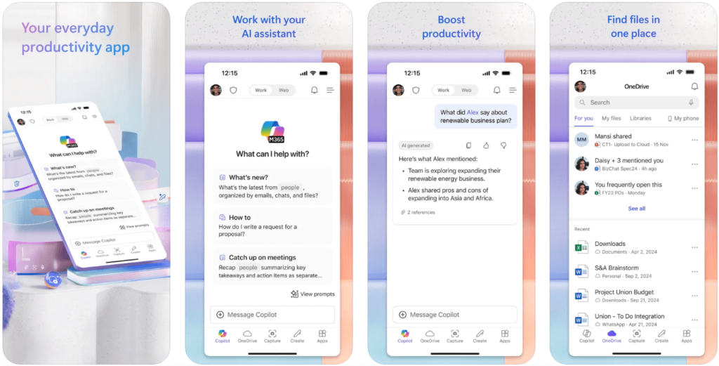 microsoft 365 copilot screenshots for iphone
