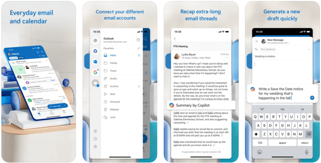 microsoft outlook app screenshots for iphone