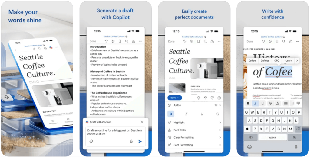 microsoft word app screenshots for iphone
