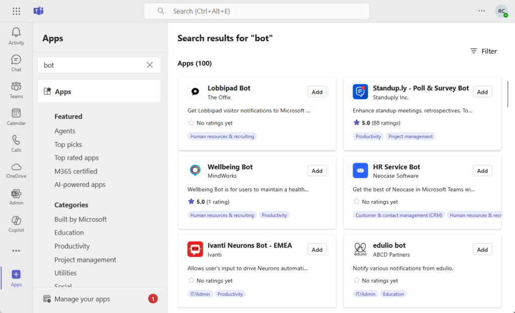 search results for bots in teams