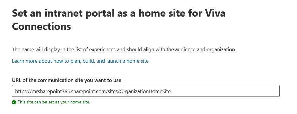 set an intranet portal through the communication site url