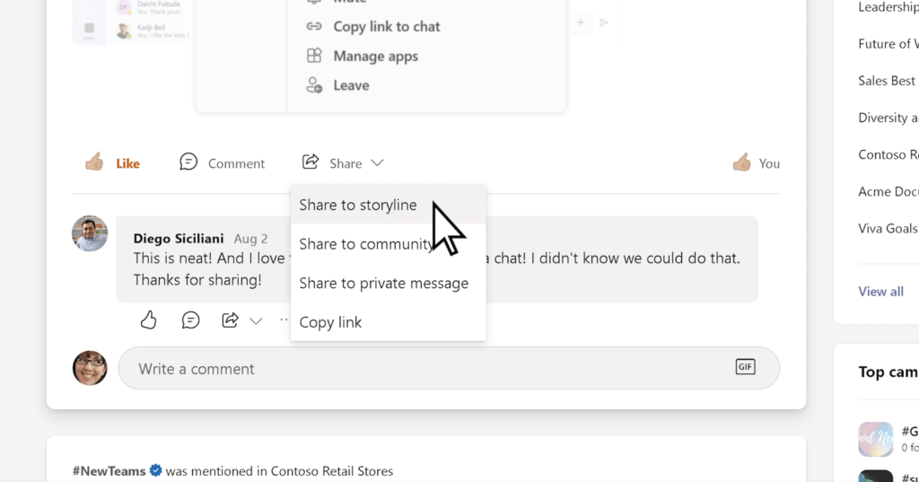 share to storyline in engage