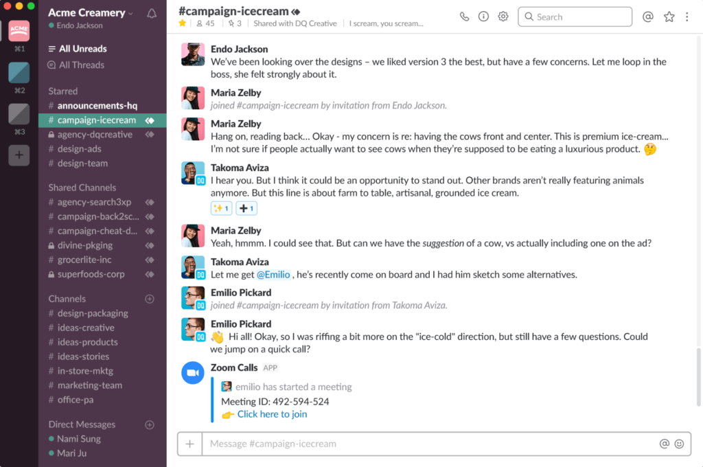 slack channel conversation