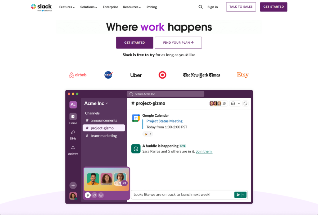slack home page