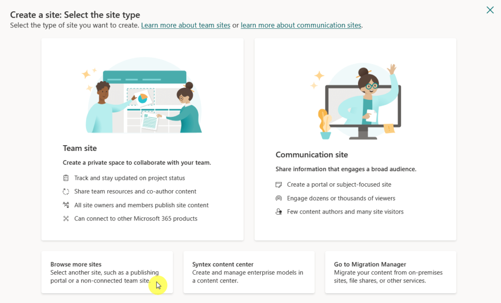 browse more sites in the admin center
