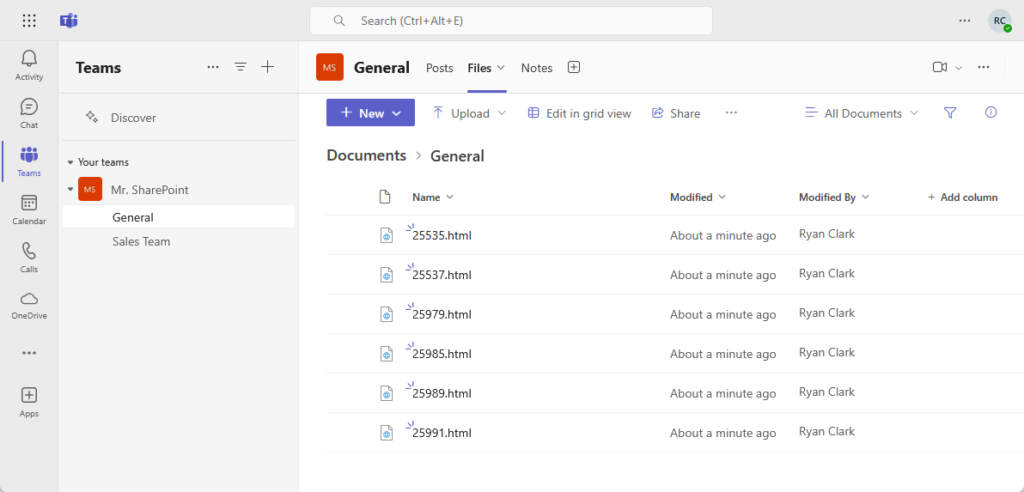 files tab in a team in microsoft teams