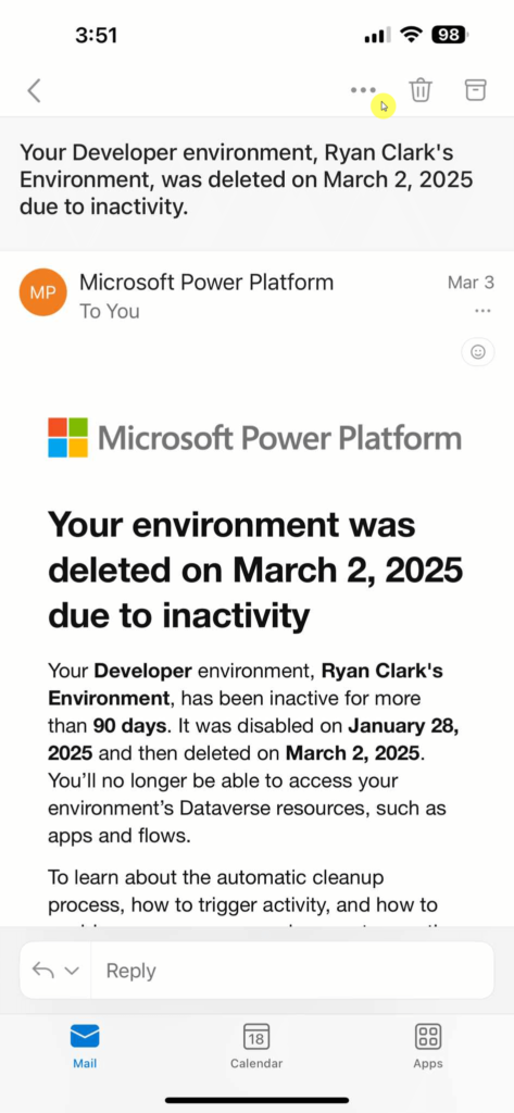more actions button on outlook mobile app