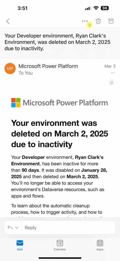 more actions button on outlook mobile app
