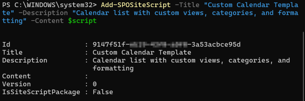 adding the site script to sharepoint