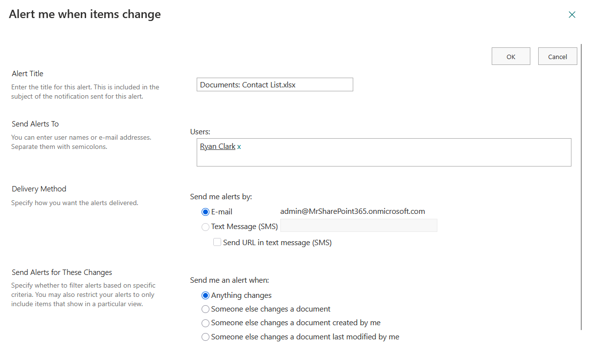 alert me when items change on a document