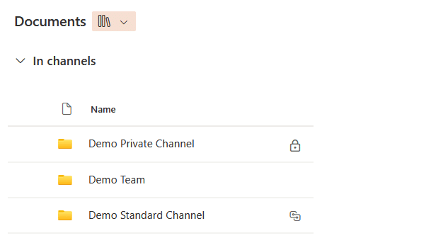 demo private channel folder in the documents
