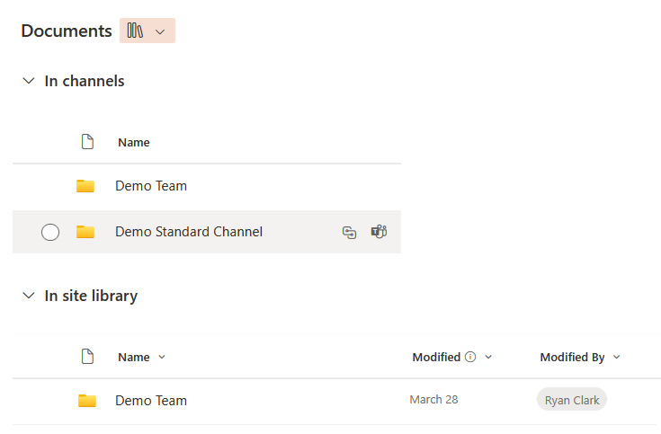 demo standard channel folder in documents