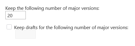 keep the following number of major versions to 20
