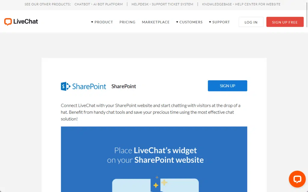 livechat with sharepoint page