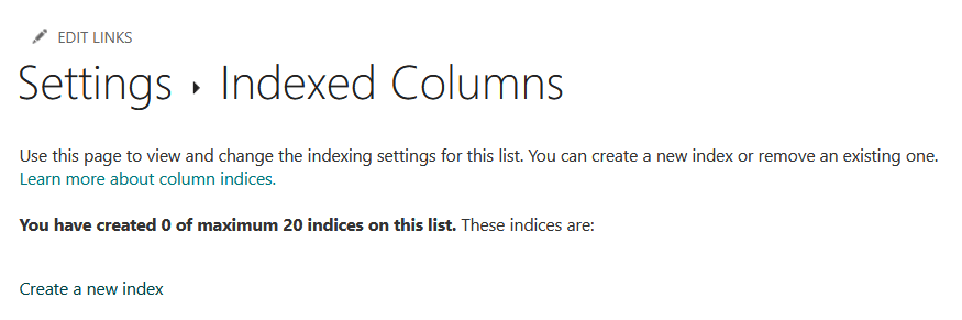 no indexed columns in the list