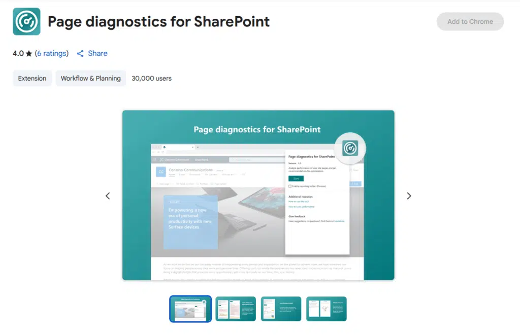 page diagnostics extension landing page