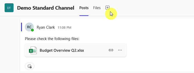 plus button in teams channel
