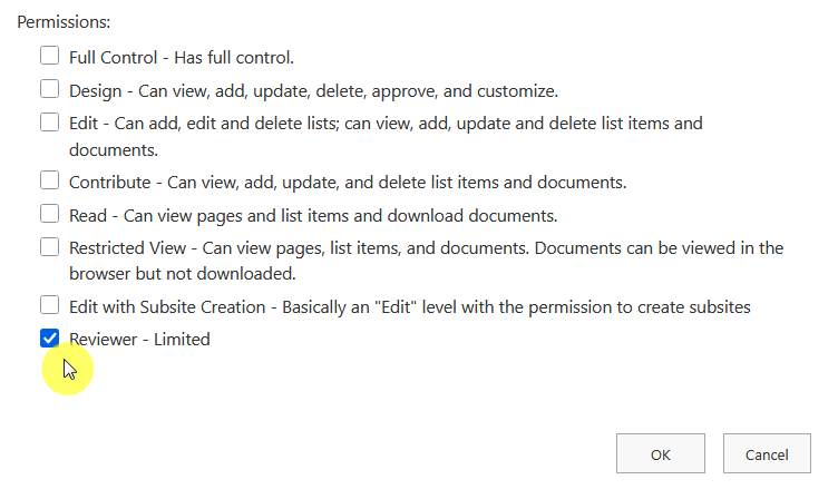 select the reviewer limited permissions when editing a user permission