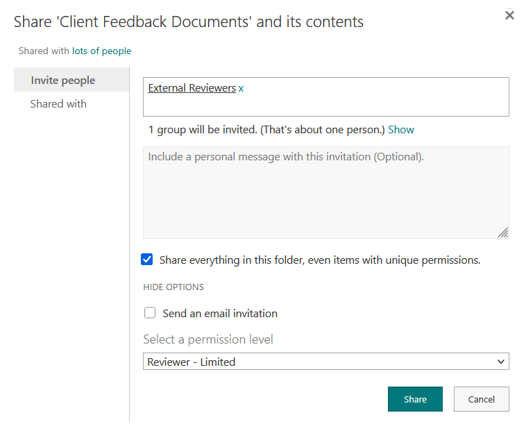 sharing a library to the external reviewers group