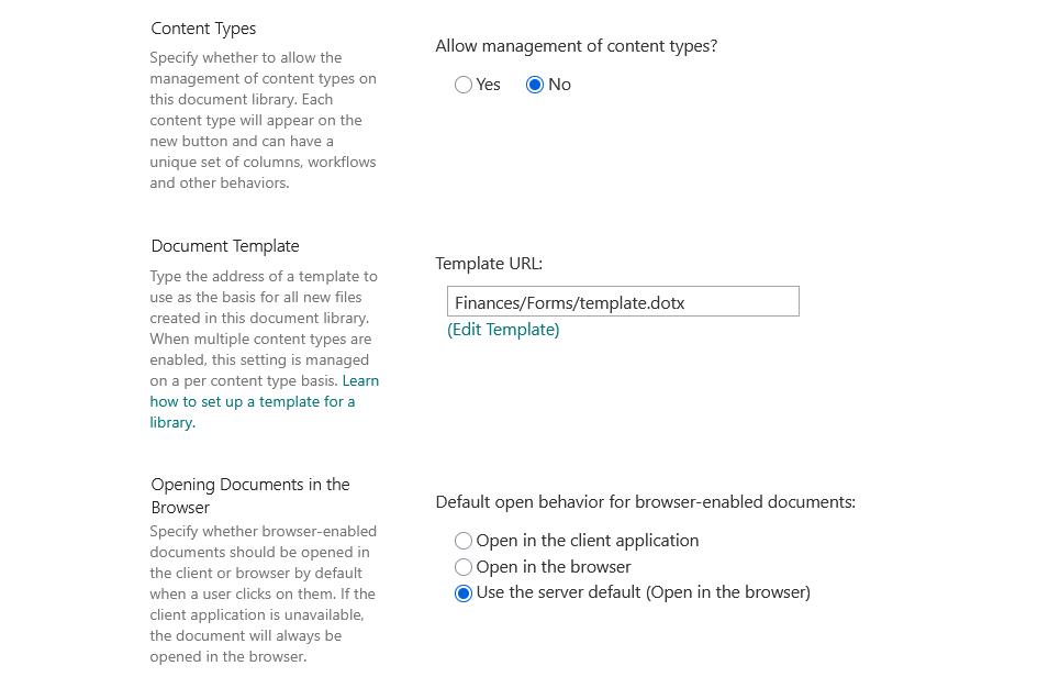 advanced settings in library