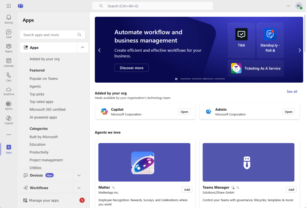 apps gallery in teams