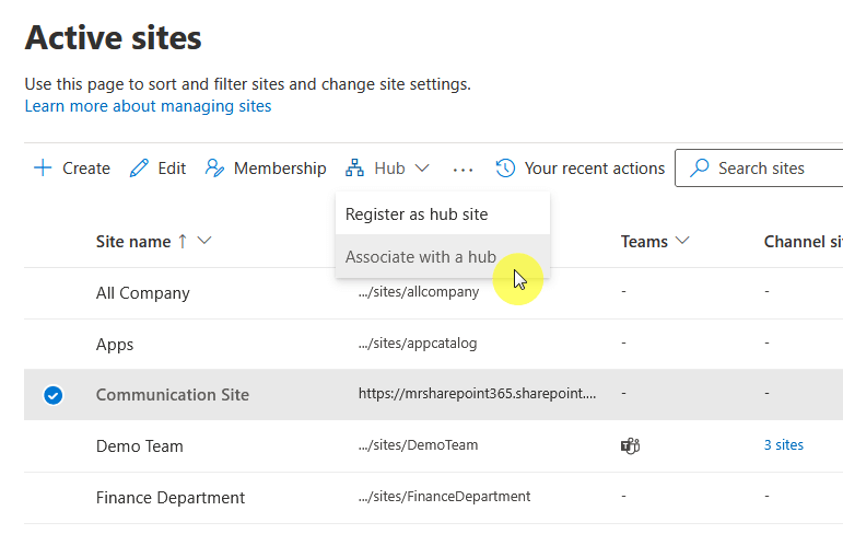 associate with a hub option