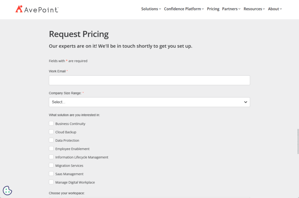 avepoint request pricing page
