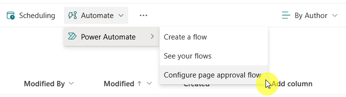 configure page approval flow from a library
