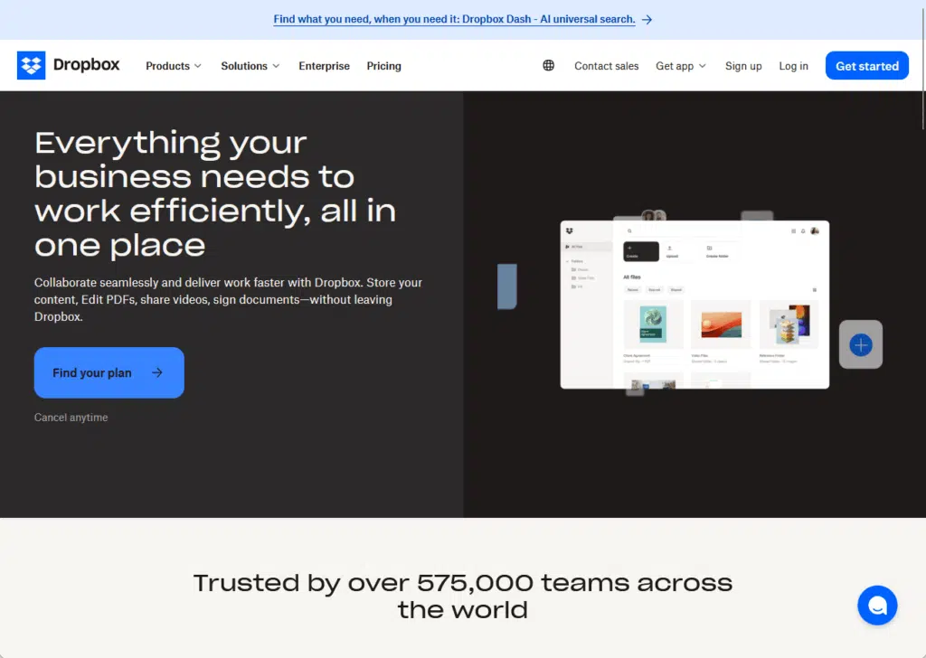 dropbox business landing page