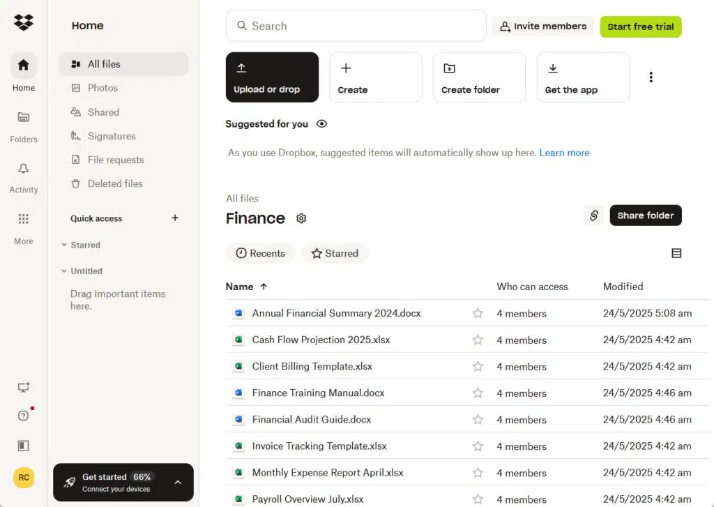 dropbox finance folder home