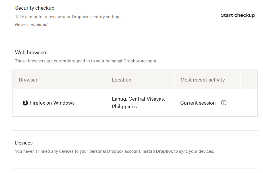 dropbox security settings