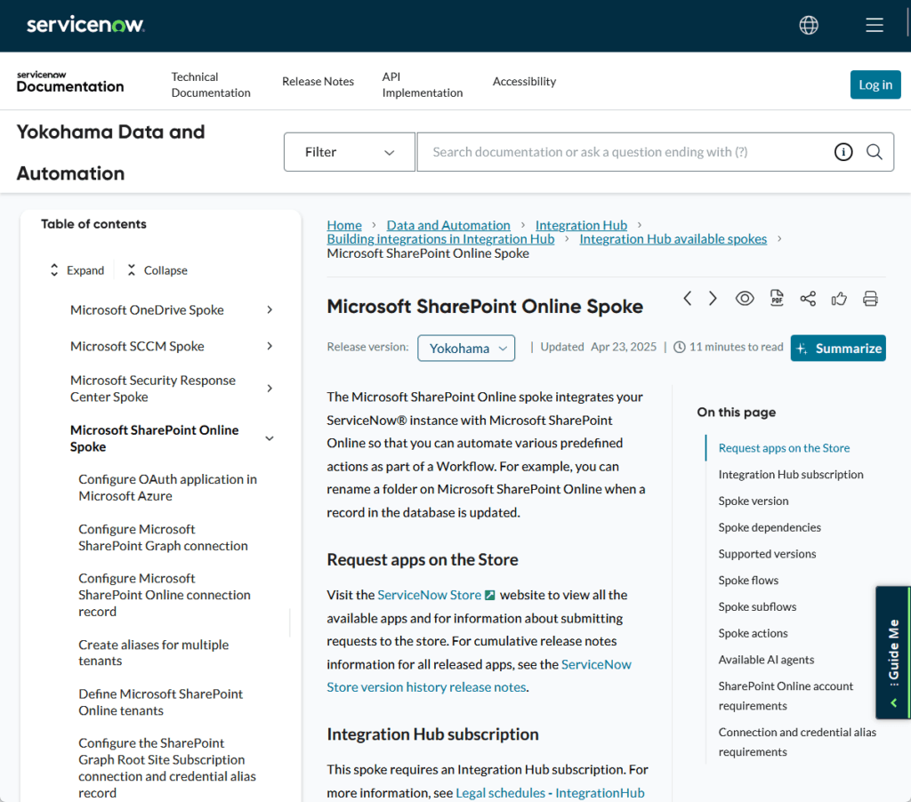 microsoft sharepoint online spoke with servicenow
